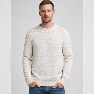 Men’s Chunky/Heavy Cable Knit Sweater Sz L Fisherman 100% Supima Cotton Cream